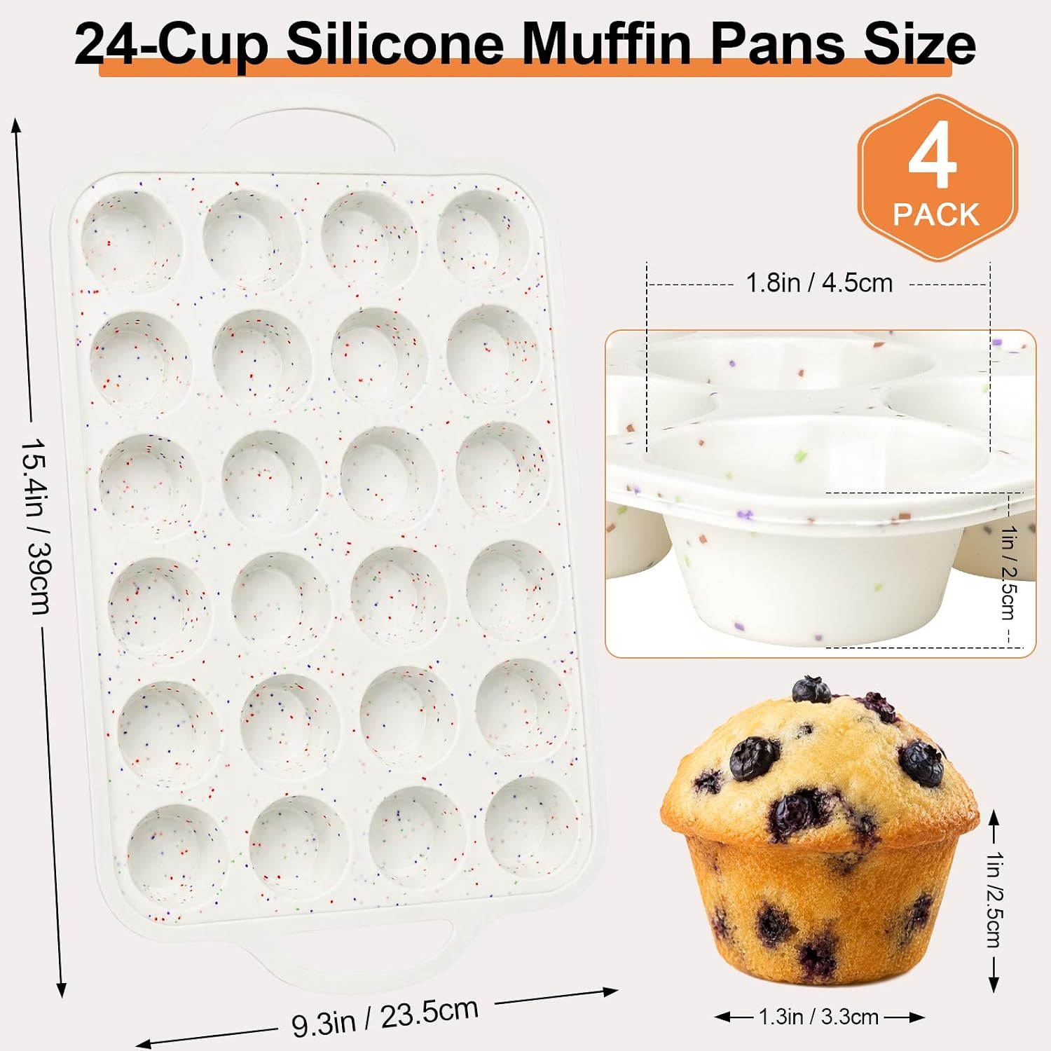 4 Pack Silicone Mini Muffin Pans for Baking with Metal Reinforced Frame, 24 Cup Small Cupcake Pan, Mini Silicone Muffin Cups Cupcake Pans Molds for baking