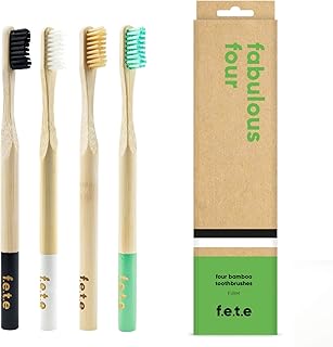 f.e.t.e Bambus-Zahnbürsten | biologisch abbaubarer & kompostierbarer Griff | recycelbare BPA-freie Nylonborsten | nachhaltig | vegan (4 Stück, feste Borsten, fabelhafte Vier)