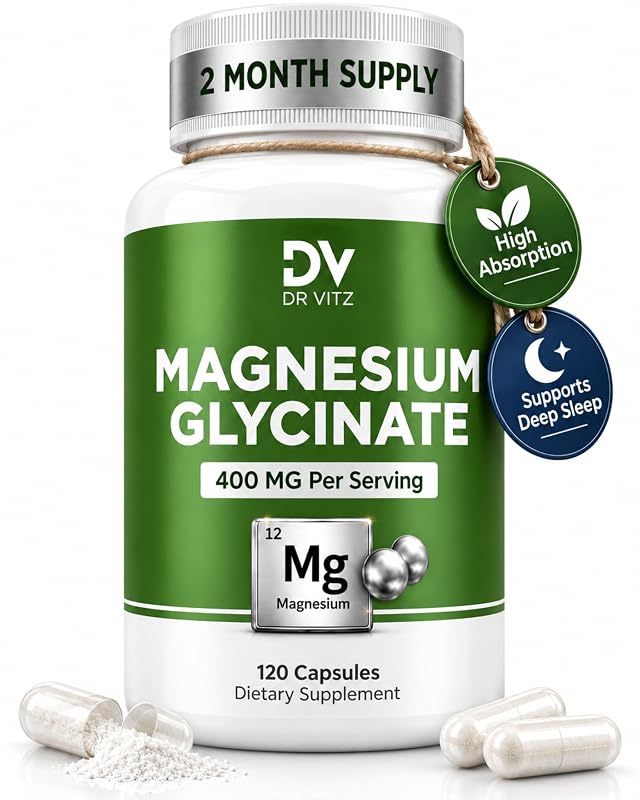 Dr Vitz Suplemento de Magnésio Glicinato 400 mg por porção, 200 mg por cápsula, 120 cápsulas veganas