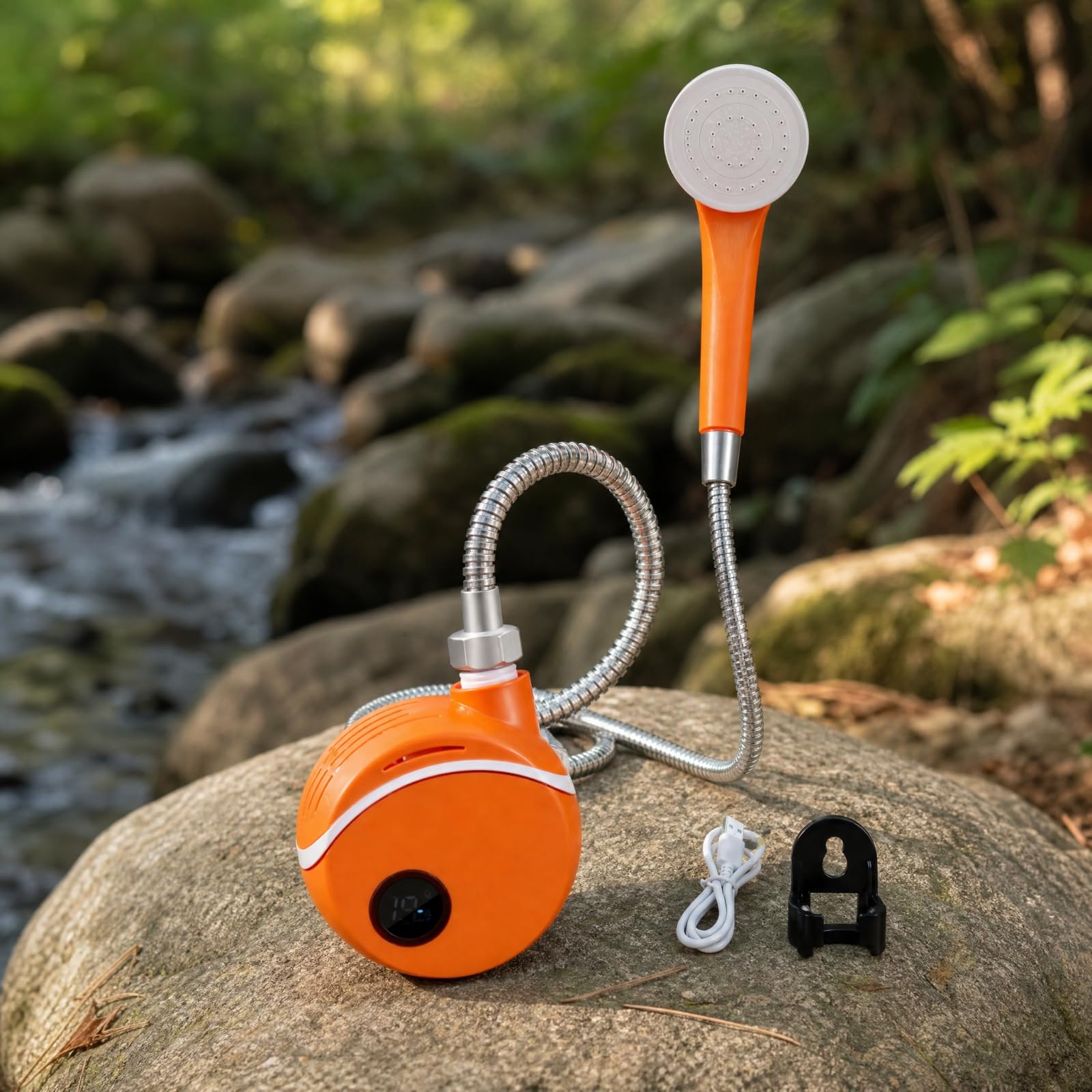 Harilla Ducha Portátil con Bomba Impermeable IPX7 Ducha Portátil con Cabezal Redo Compacta para Acampada