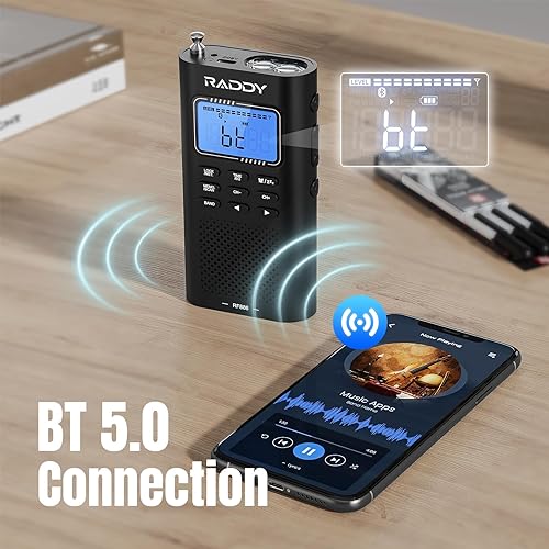 Miniatura 2 de Raddy RF886 Radio portátil de onda corta AMFMSWVHFWB Radio digital BT conexión con NOAA y alerta, bolsillo recargable con antena de cable de 9.85