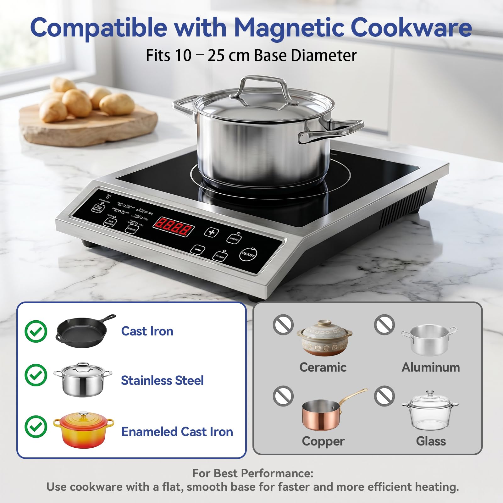 Placa de Inducción 3500W Portátil, Cocina de Inducción Individual con Control Táctil, 10 Niveles de Potencia y Temperatura, Temporizador 4 Horas, Uso Profesional