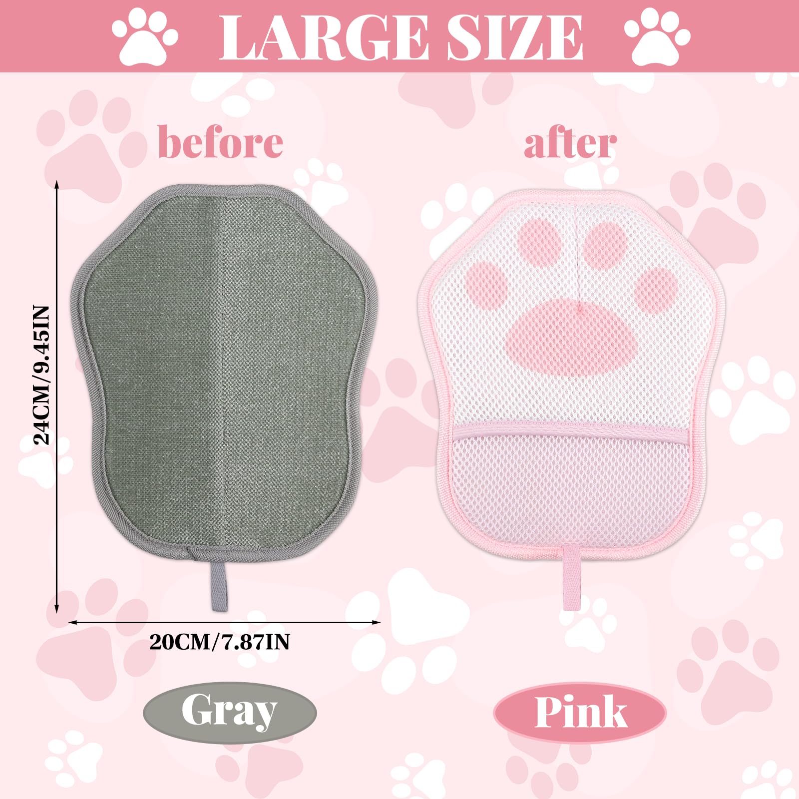 2 Pièces Gant Ramasse Poils Animaux, Gant Anti Poil Chat et Chien Réutilisable Double Face, Brosse Poils Électrostatique pour Canapé & Vêtements (Rose & Gris)