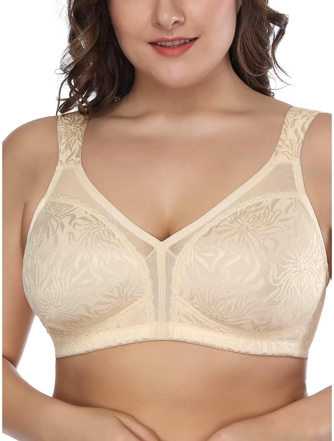 Deyllo Women's Full Coverage Plus Size Comfort Minimizer Bra Wirefree Non Padded