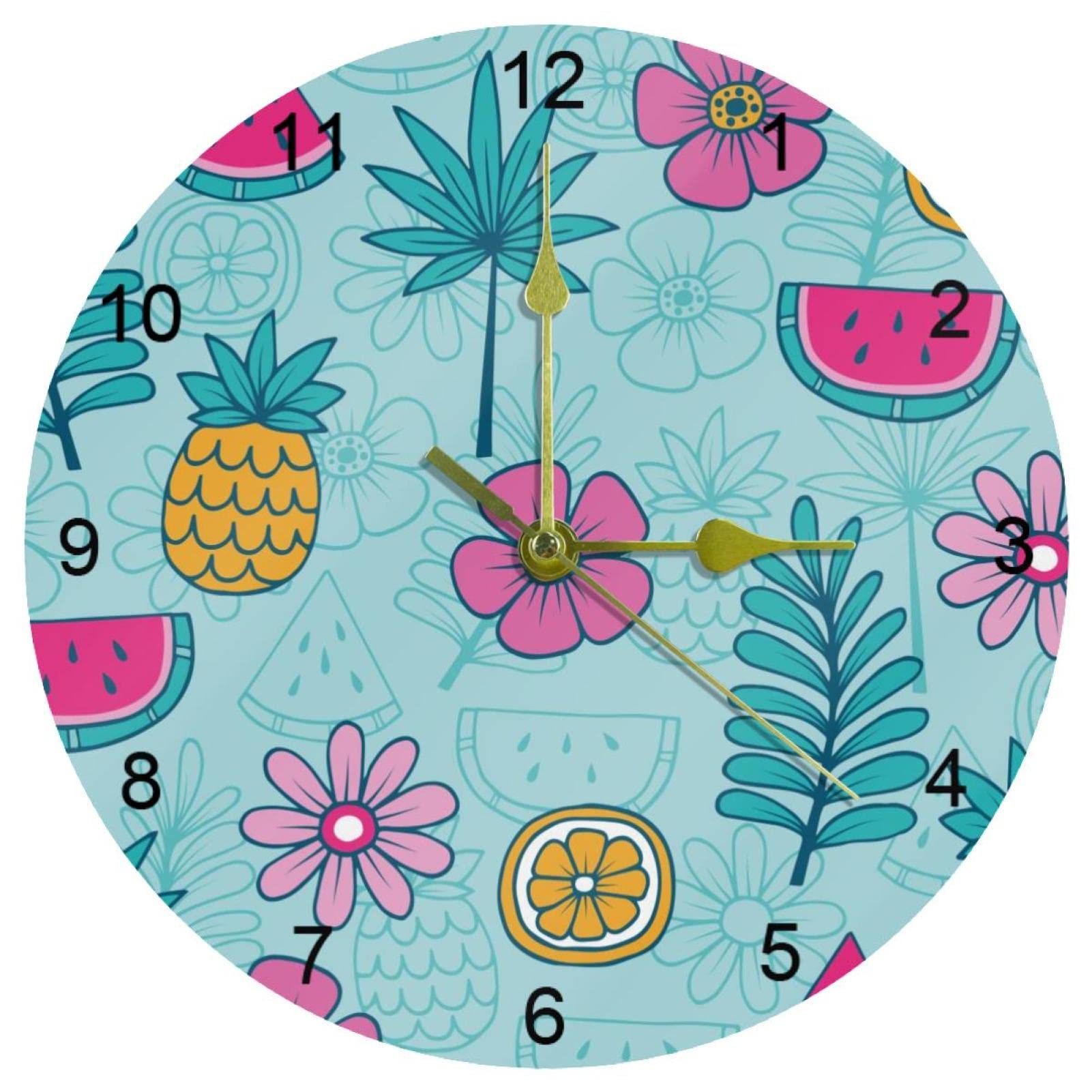 Horloge murale silencieuse 25,4 cm pour cuisine maison bureau ecole deco feuilles tropicales