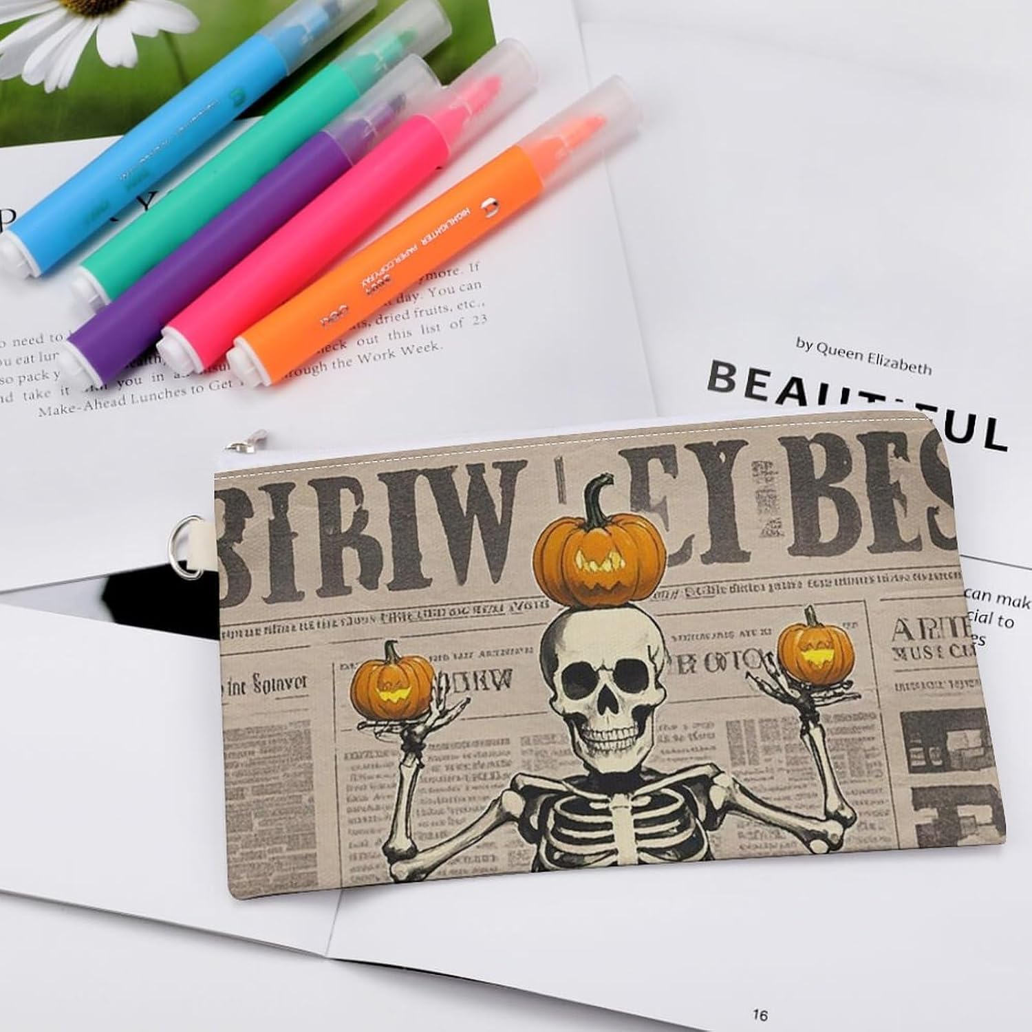 Skeleton Pumpkin Coin Purse Coin Pouch with Zipper for Men Women Portable Change Wallet Canvas Coin Bag