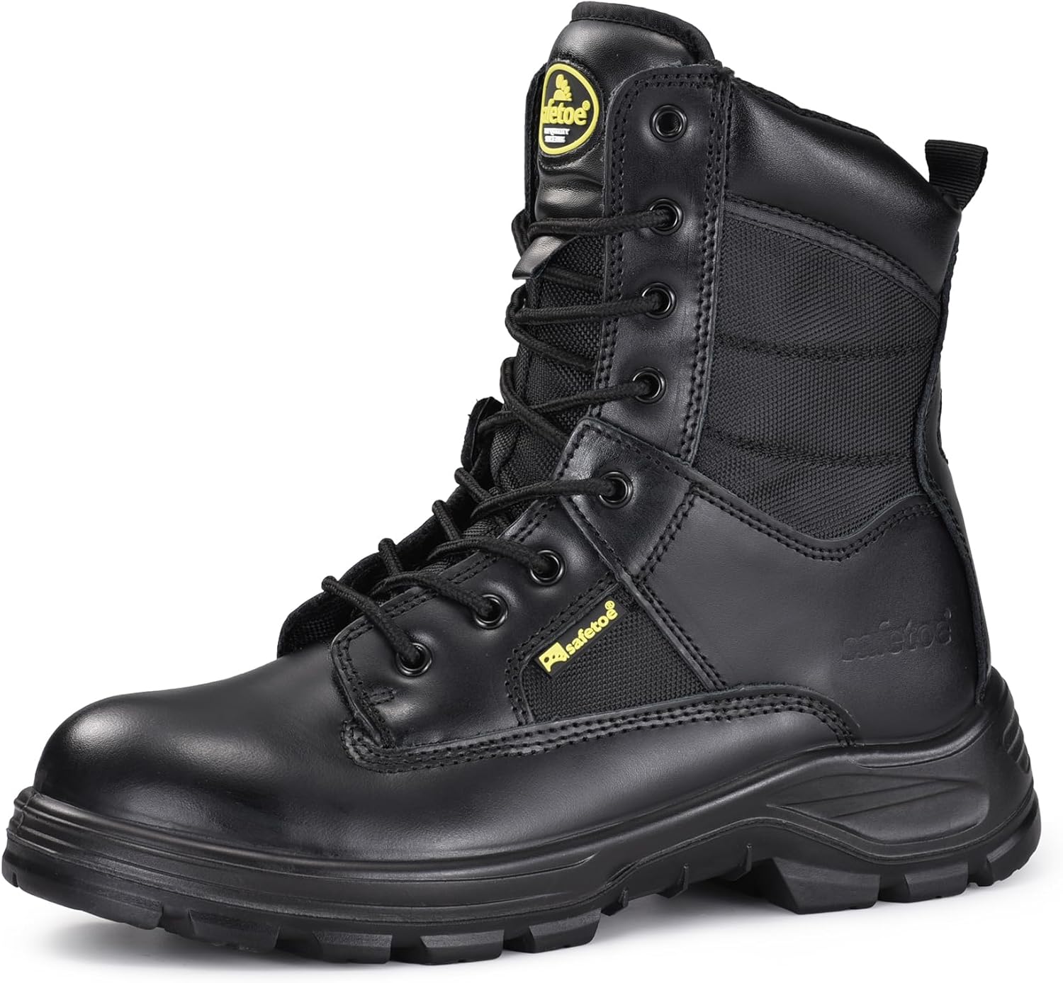 Men's Military Tactical Boots 8" Steel Toe Work Safety Boots with Side Zipper Lightweight Army Combat Boots