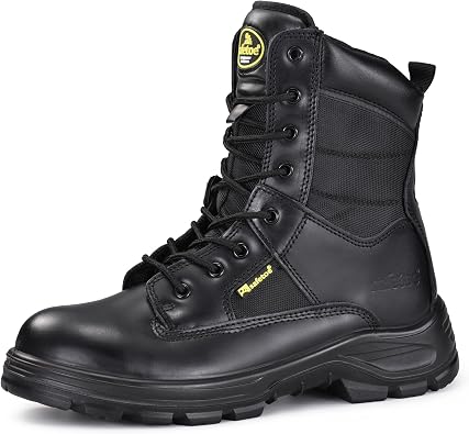 Mens Military Tactical Boots 8" Steel Toe Work Safety Boots with Side Zipper Lightweight Army Combat Boots
