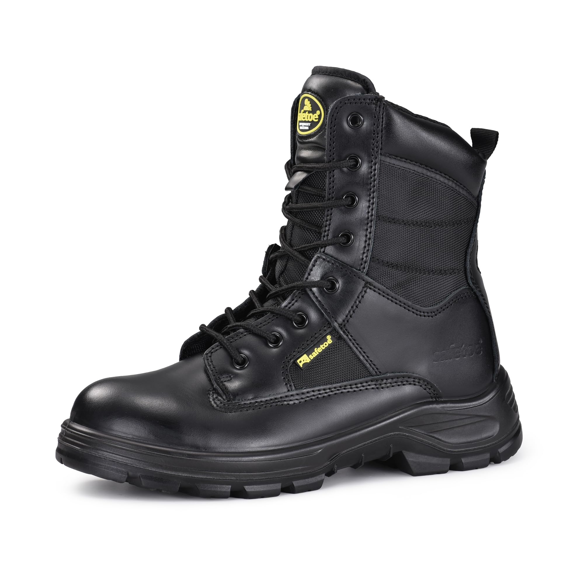 SAFETOE Botas militares con puntera de acero para hombre, 9438WR, cuero impermeable, antideslizante, antiestático, cremallera lateral