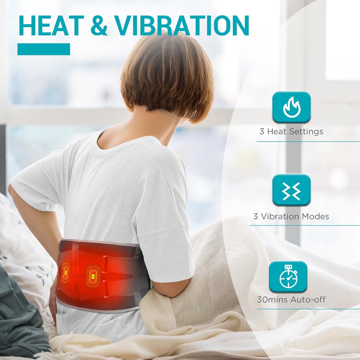 Comfytemp Cordless Heating Pad with Massager for Back, Portable Lower Back Massager FSA Eligible HSA Rechargeable Wireless Electric, Birthday Gifts for Women Men Mom Dad Seniors 3 Heat 30Auto-Off Grey