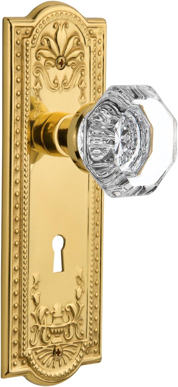 Nostalgic Warehouse Meadows Plate with Keyhole Waldorf Crystal Knob, Mortise - 2.25", Antique Brass