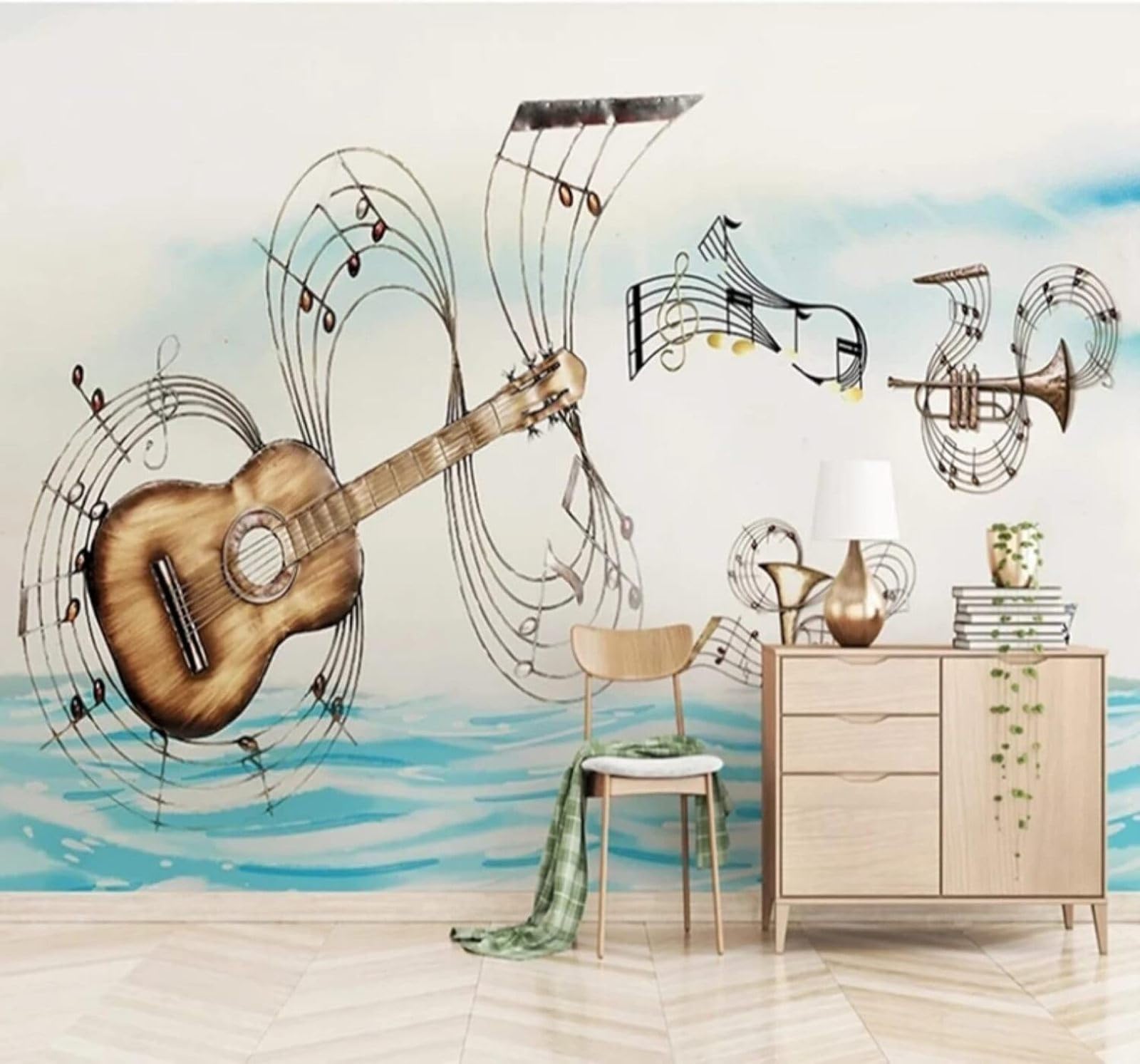 XLMING Three Dimensional Music Guitar Musical Instrument Pattern 3D Wallpaper Luxury Silk Study Dining Feature Sofa Grey Bedroom Living Room Tv Decorative Wall-150cm×105cm
