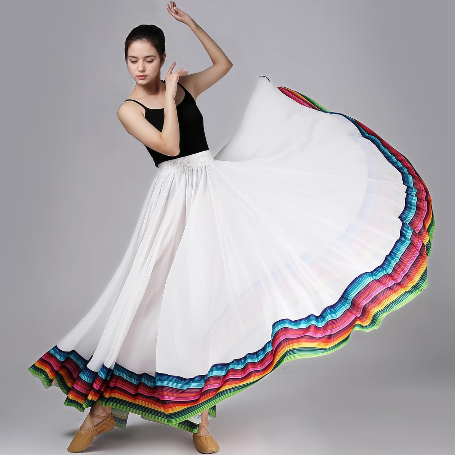 Women's Chiffon Swing Long Skirt for Lyrical Belly Folkloric Mexican Dance & Flamenco Dance Skirt