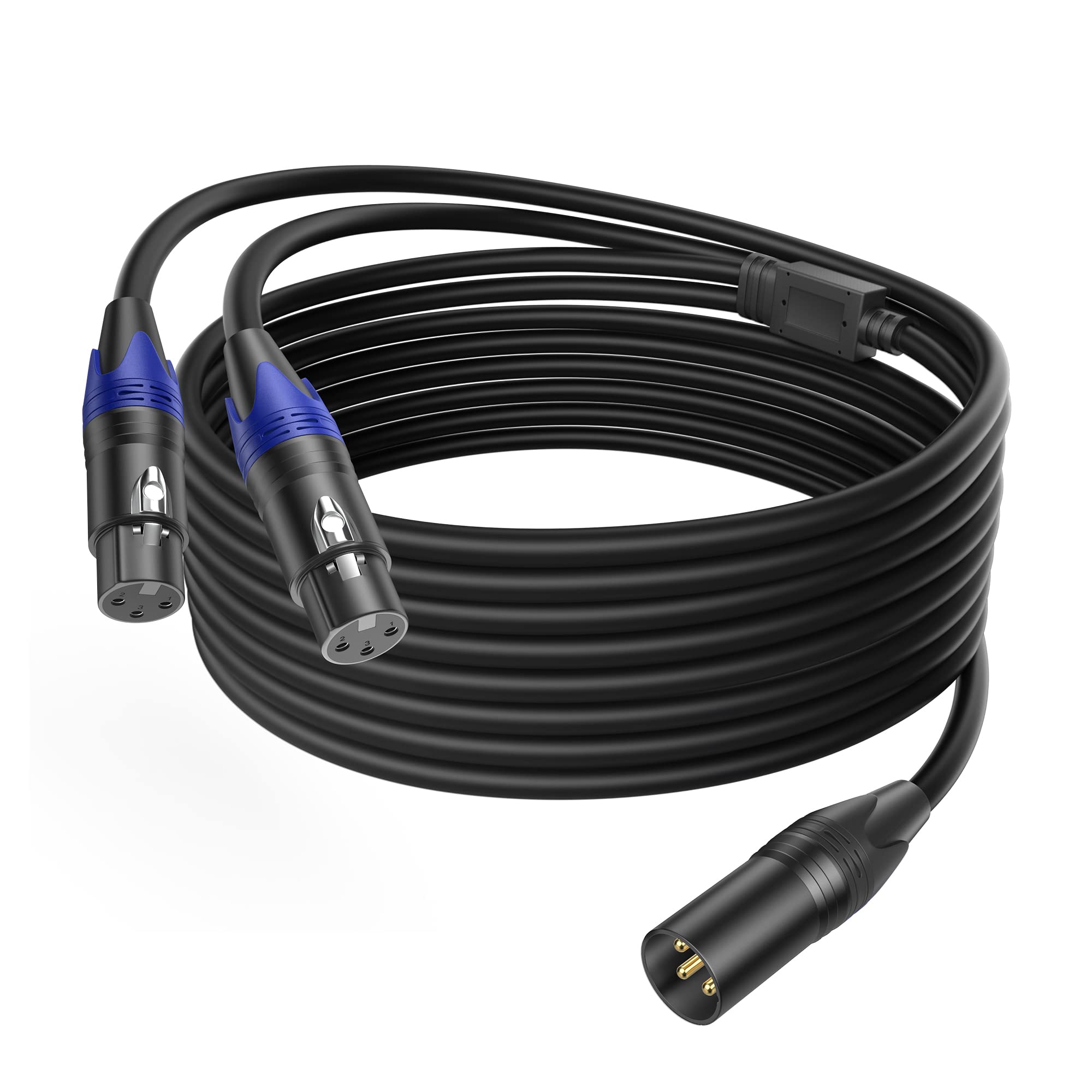 LanSenSu 10ft 3pin XLR Female to Dual XLR Male Y-Splitter Balanced Mic Audio Cable for Stereo Mic to L & R Audio Track (1Pack)