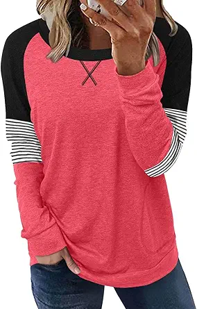 ONLYSHE Womens Crewneck Sweatshirt Casual Loose Fitting Tops Long Sleeve T Shirt