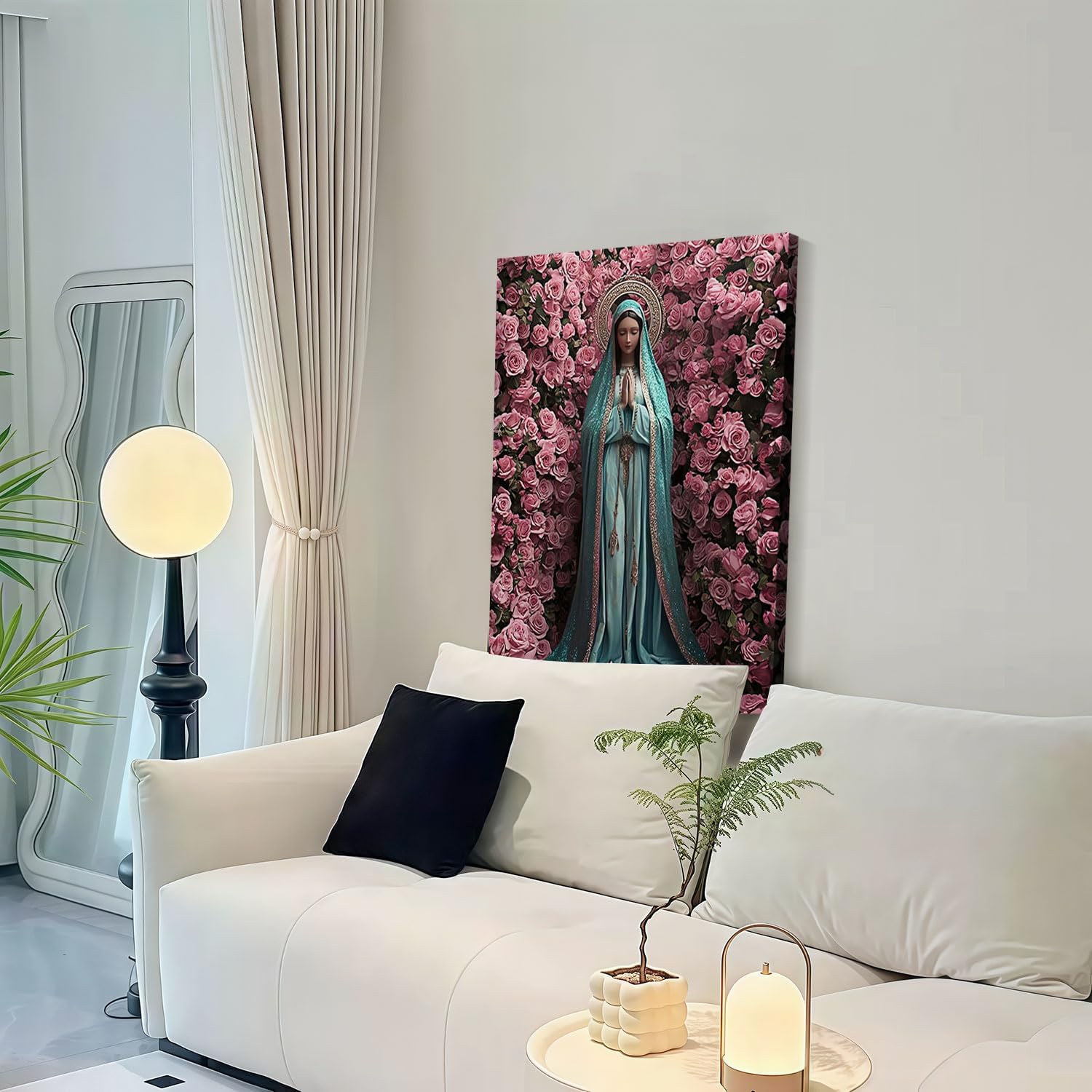 Framed Virgin Mary Catholic Wall Art Decor Canvas Print Wall Painting Religious Poster Artwork for Living Room Bedroom Hallway Gallery Decor 16x24 Inch Ready to Hang