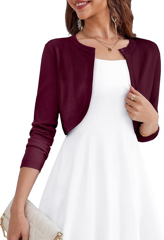 OmicGot Women's Long Sleeve Cropped Cardigan Open Front Bolero Shrugs