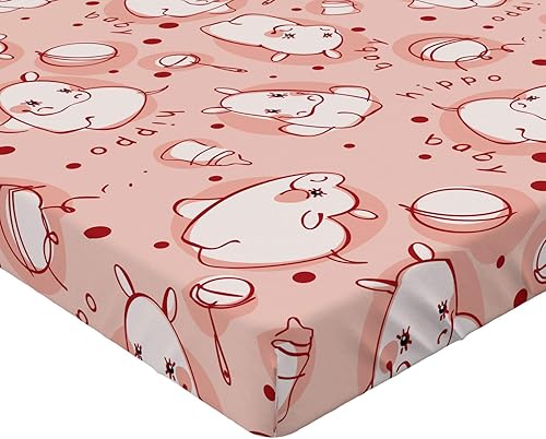 Miniatura 3 de Ambesonne Hipopótamo - Sábana bajera ajustable, diseño de hipopótamo, diseño divertido de animales salvajes, concepto de sala de juegos para niñas y