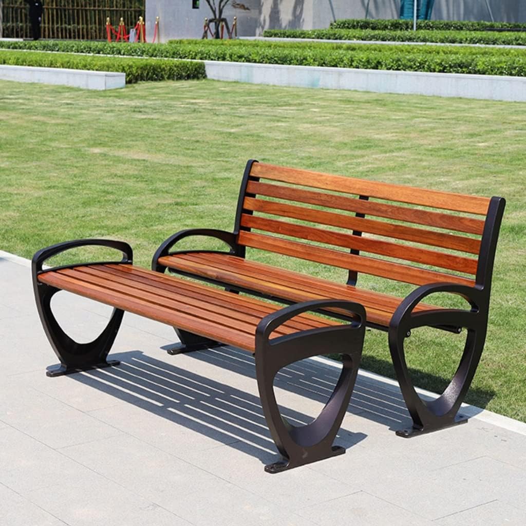 Patio Furniture Bench Outdoor Garden Solid Wood Park Chair Outdoor Commercial Pineapple Grid Bench Open-air Pastoral Cast Aluminum Leisure Back Seat Outdoor Bench(B)