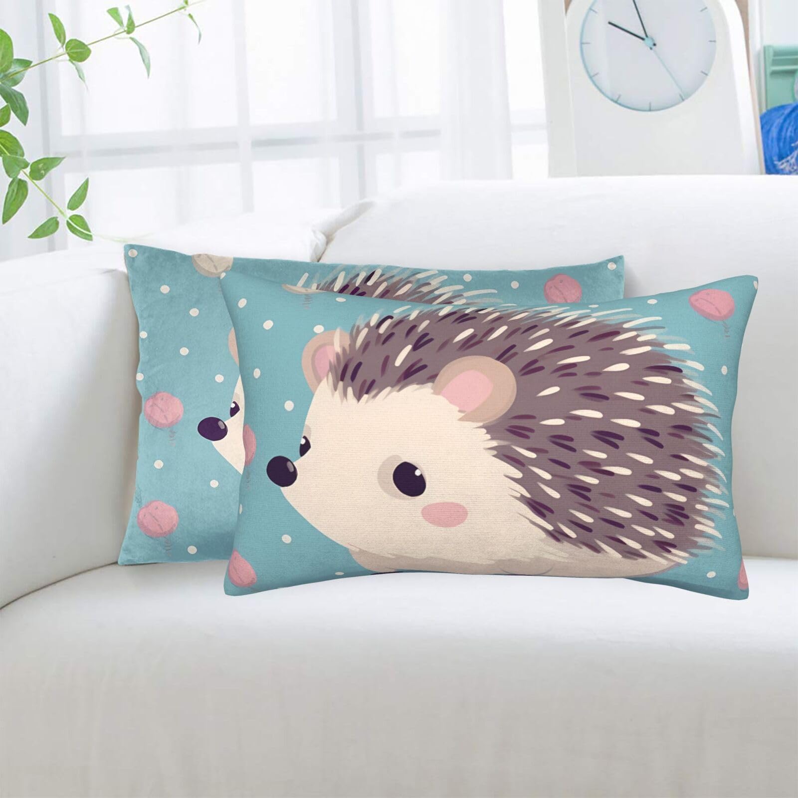 Hedgehog Polkadot Standard Pillowcases Sets of 2, Ultra Soft Microfiber Plush Pillow Cases 16"X24" Comfort Decorative Throw Pillow Cover with Hidden Zipper for Bedroom, Sofa, Couch
