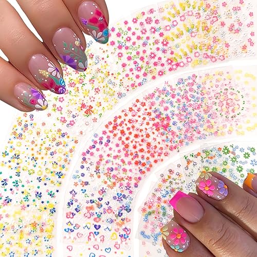 Miniatura 10 de NOODCO 5 hojas de calcomanías de uñas 5D con diseño de bronceado, calcomanías en relieve de cola de pescado y concha, autoadhesivas, con diseño de