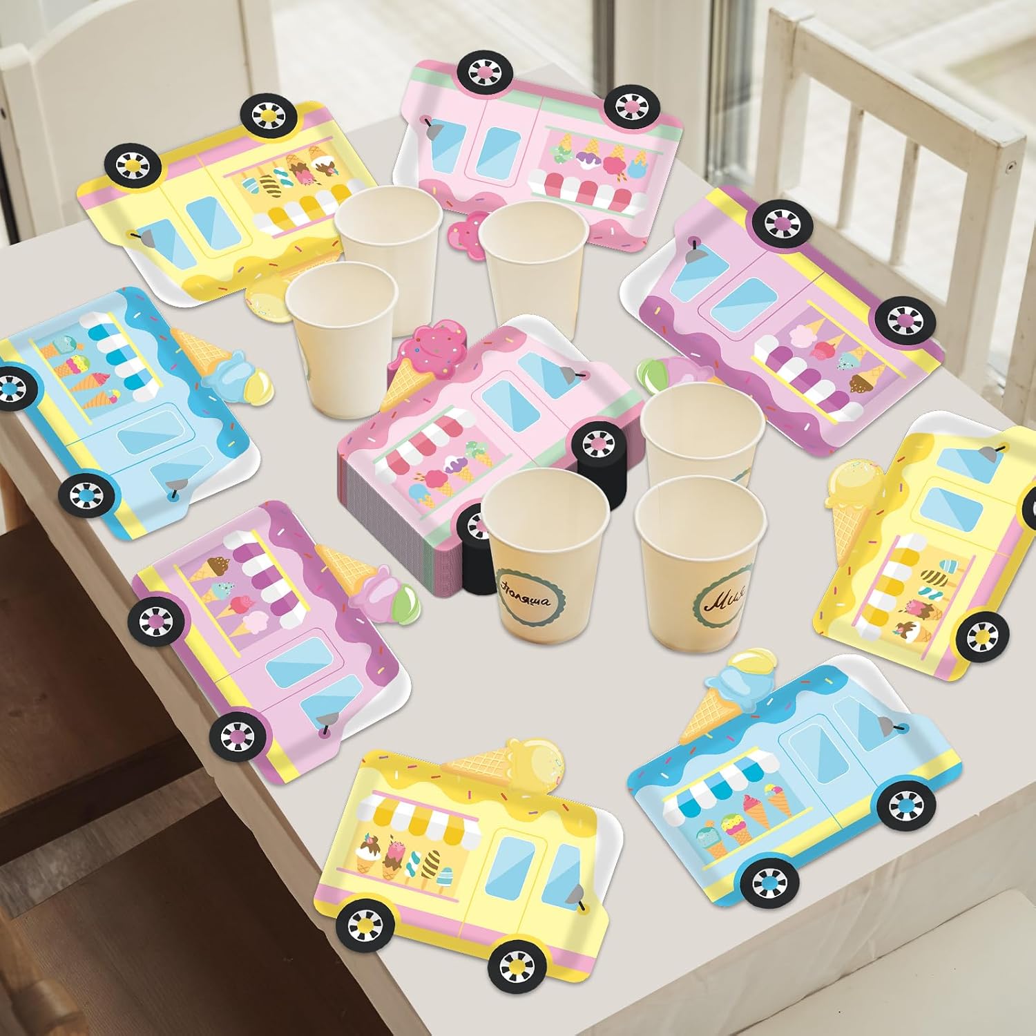 Naozinebi 48 Pcs Ice Cream Truck Paper Plates Ice Cream Birthday Decorations Summer Party Disposable Paper Dessert Plates for Pastel Decor Birthday Baby Shower Party Supplies Favors