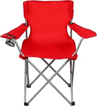 Four-Legged Folding Camping Chair with Cup Holder, Bright red.