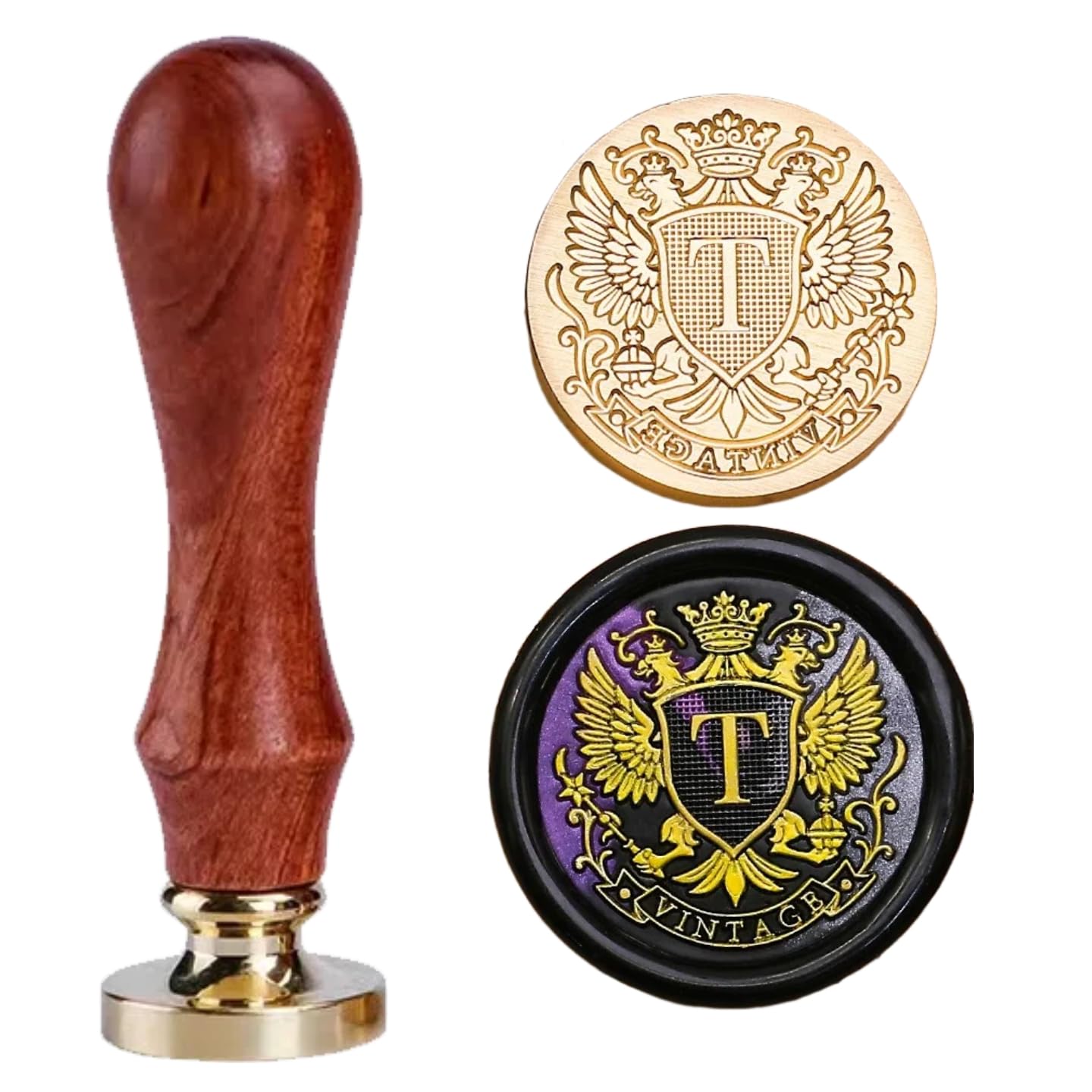 Family Crest Wax Seal Stamp Kit One Letter Monogram with Wood Handle & Classic Alphabet Initial Sealing Wax Stamp Brass Die(Alphabet I)