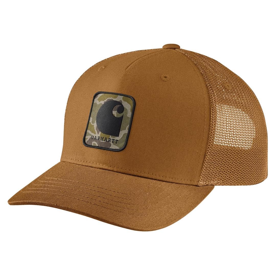 Carhartt Męska wytrzymała czapka z naszywką z siateczki z diagonalu, Carhartt Brązowy, rozmiar uniwersalny