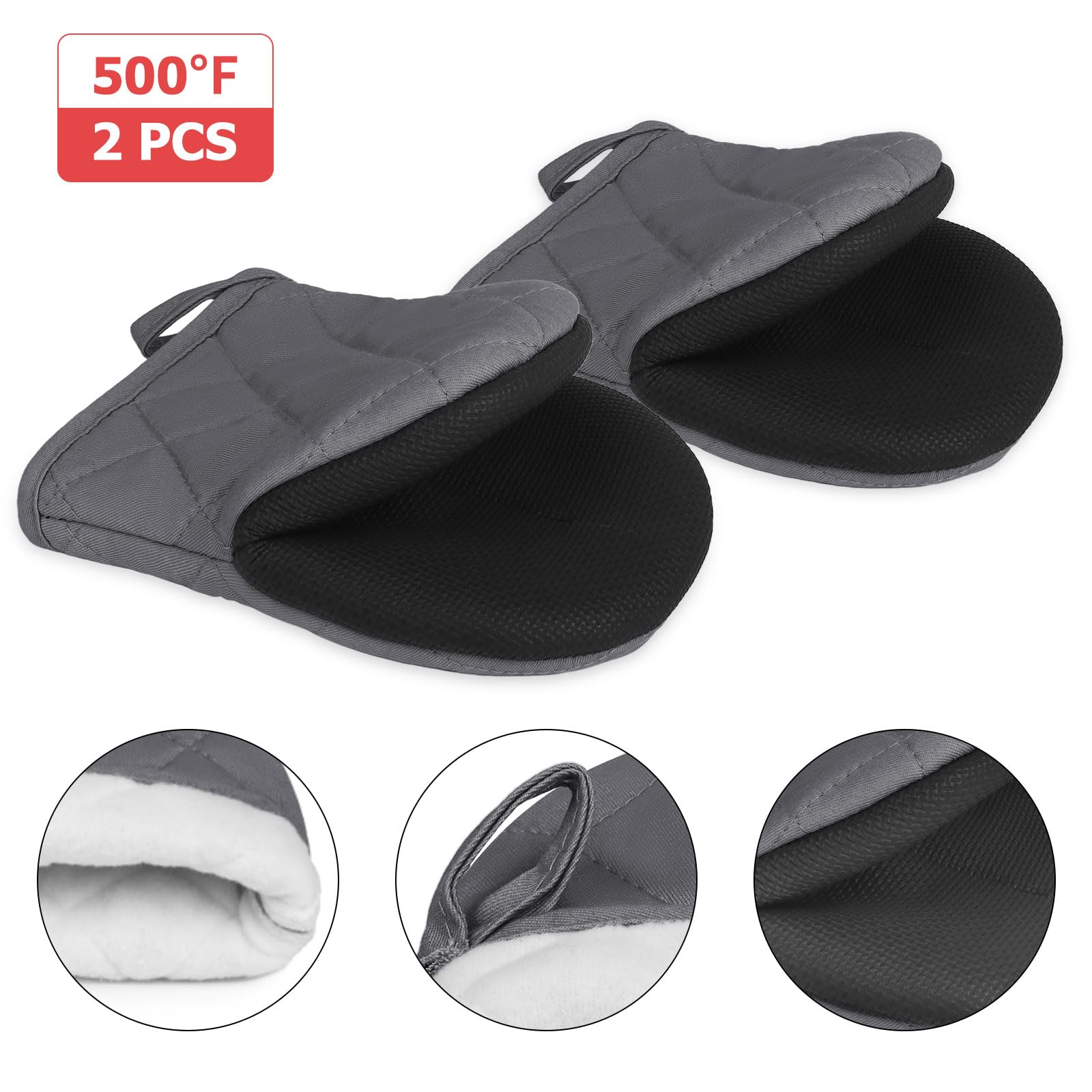 Silicone s Neoprene Mini Oven Mitts, 2 Pack Short Oven Mitts 500 Degree Heat Resistant Gloves Potholder With Non-Slip Grip Surfaces And Hanging Loop For Hand Hot Pot Cookware/Bakeware (Mini, Red Oven