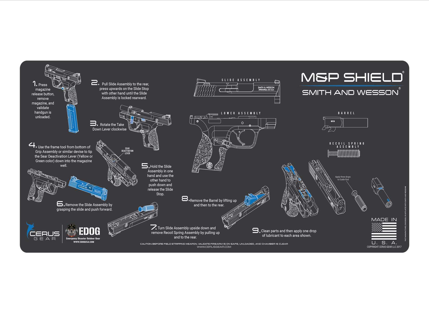 EDOG USA Compatible for Smith & Wesso S&W M&P Shield - Instructional Step by Step Field Stripping Heavy Duty Cleaning 12x27 Padded Gun Work Surface Protector Mat Solvent & Oil Resistant
