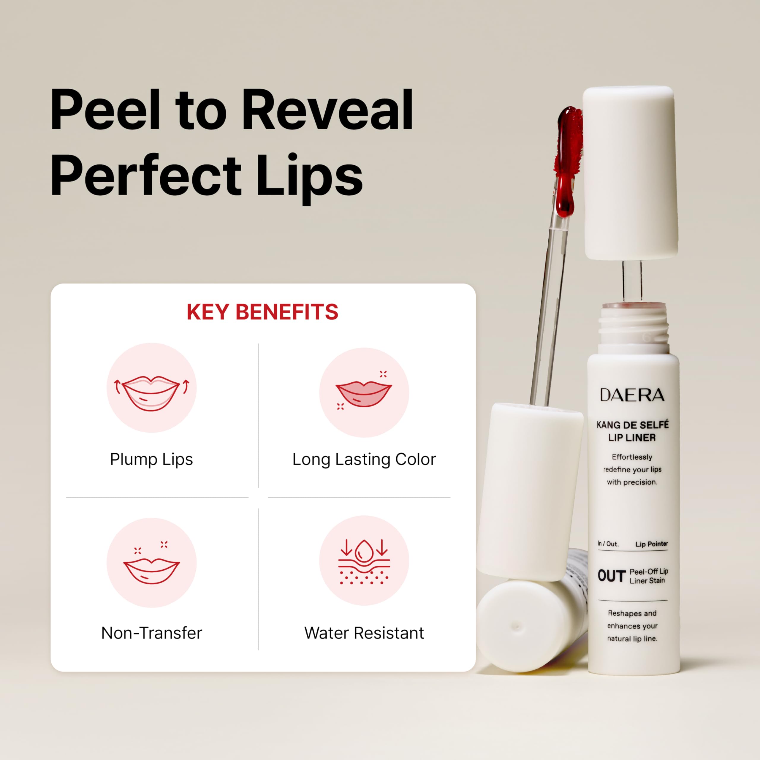 DAERA Kang De Selfe Lip Set mit abziehbarer Lippenfarbe und Innenfarbe, koreanische Lippenpflege, langanhaltend, flecken- und übertragungsresistent, feuchtigkeitsspendend mit Peptiden und