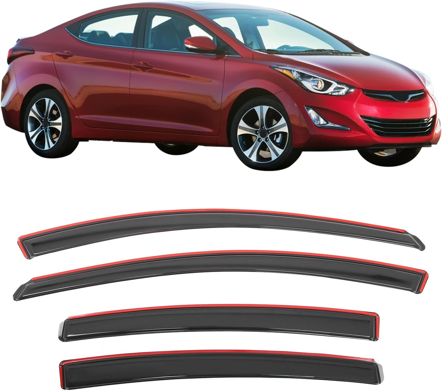 IKON MOTORSPORTS in Channel Window Visors Compatible with 2011-2016 Hyundai Elantra Sedan, Slim Style Acrylic Smoke Rain Guards, Side Window Wind Deflectors 4PCS