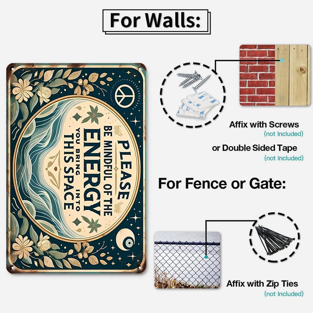 Wall Decor Sign Bedroom Door Decor Please Be Mindful Of The Energy You Bring Into This Space Signs Spiritual Decor Hanging Signs 12x8 Inches - Image 2