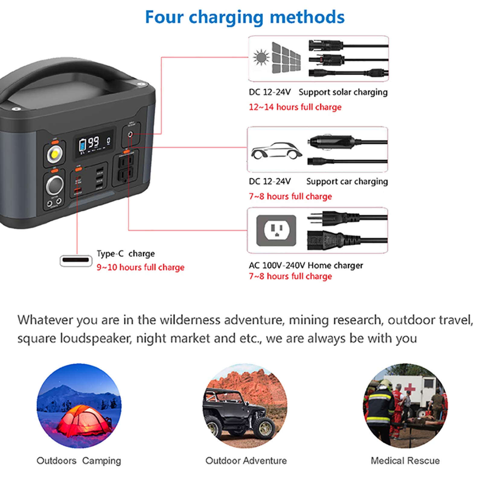 Central Eléctrica Portátil De 750W, 165000 Mah Supercapacidad Batería De Emergencia Cargador con Pantalla LED, Puerto CA CC Generador De Energía para Acampar, Viajes por Carretera