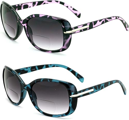 Miniatura 8 de 2 pares de lentes de sol bifocales de lectura para mujer, lentes de lectura vintage, para exteriores, negro y leopardo