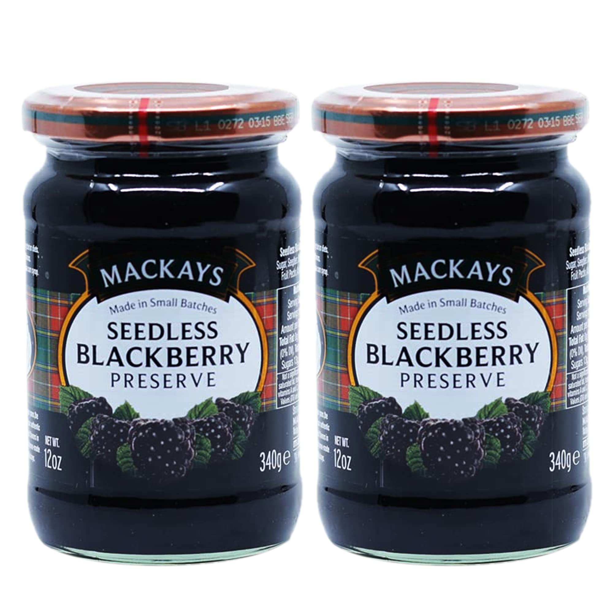 Mackays Seedless BlackBerry Jam for Bread | Made in Small Batches | Vegan | No Artificial Color and Flavoring | Gluten Free | Made with Whole Fruits - 340g (Pack of 2)