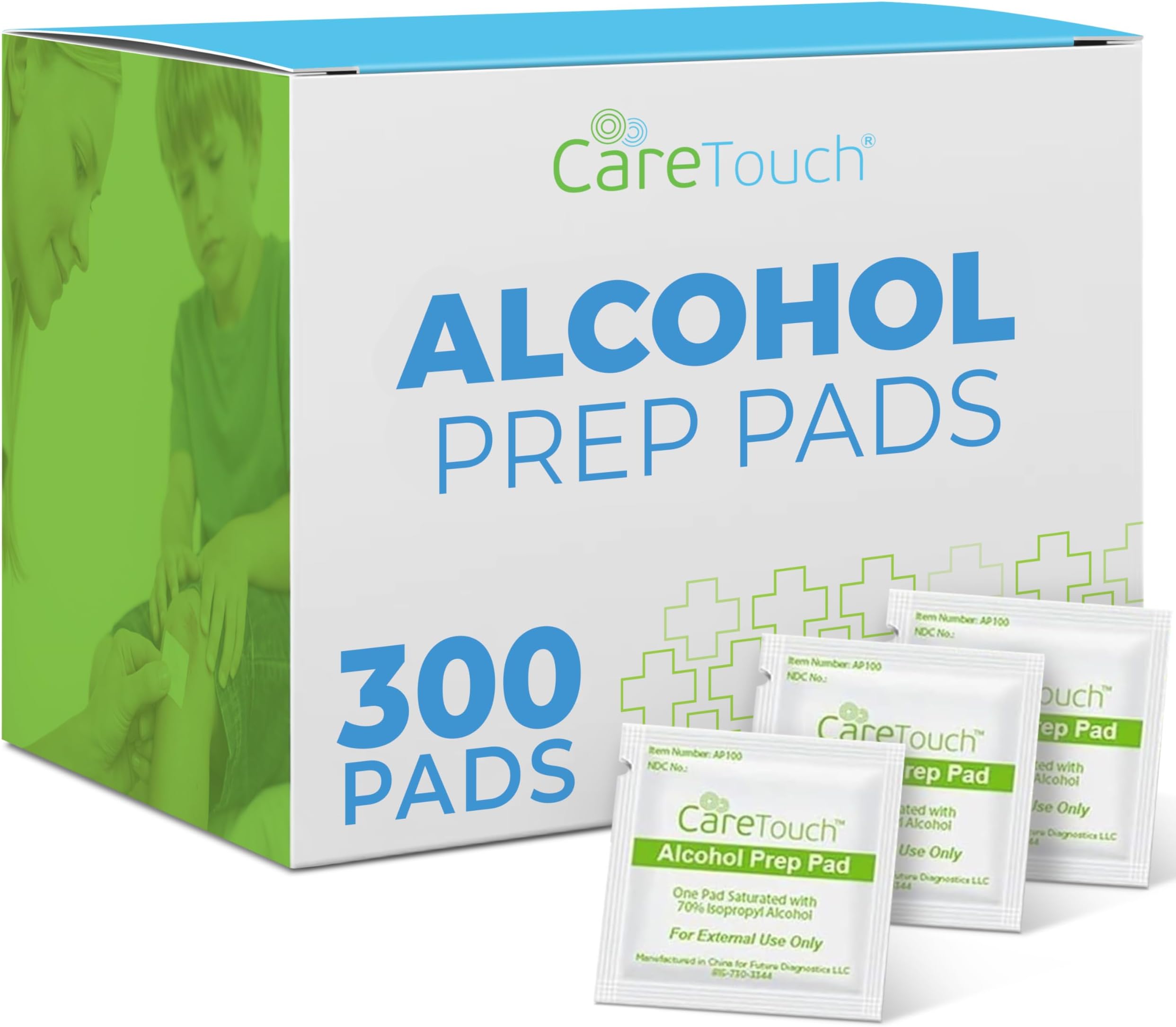 Care Touch Sterile Alcohol Prep Pads, Medium 2-Ply - 300 Alcohol Wipes