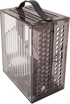 Miniature ITX PC Case, 23x20.5x12cm Desktop Computer Gaming Case, 360 Degree Open Hollow Airflow Case, DIY Desktop ITX Chassis (Black)