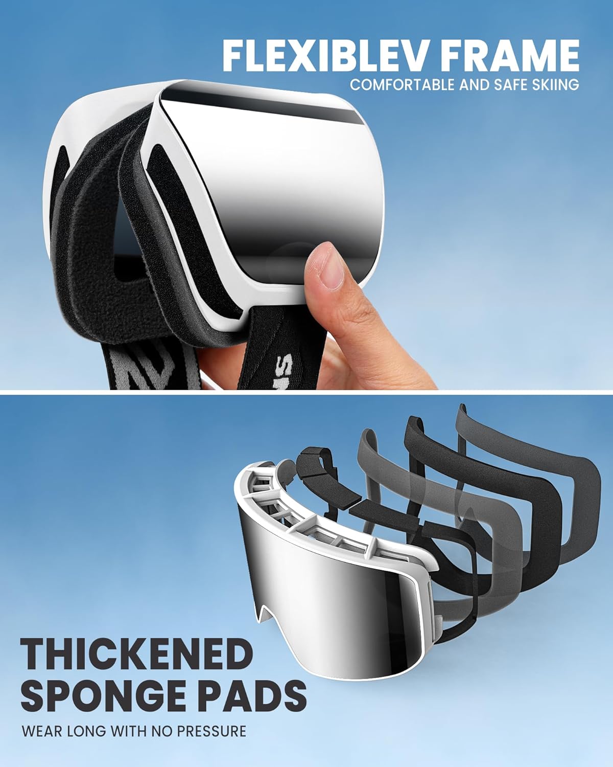 SNOWER Ski Goggles, OTG Anti Fog Snowboard Goggles, HD Snow Goggles UV400 Protection for Men Women Youth - Image 5