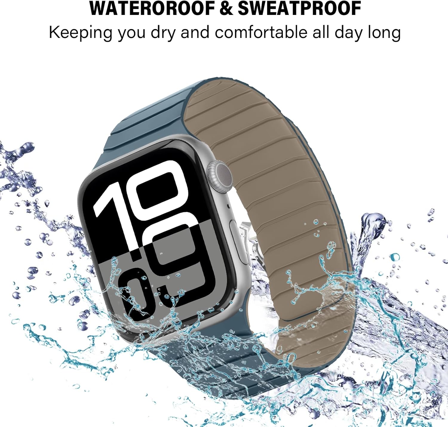 Magnetic Silicone Bands Compatible with Apple Watch 42mm(Series 11/10) 41mm 40mm 38mm, Sport Wristband for Men Women Compatible with iWatch SE Series 11 10 9 8 7 6 5 4 3, Dune-Cloud Blue - Image 5