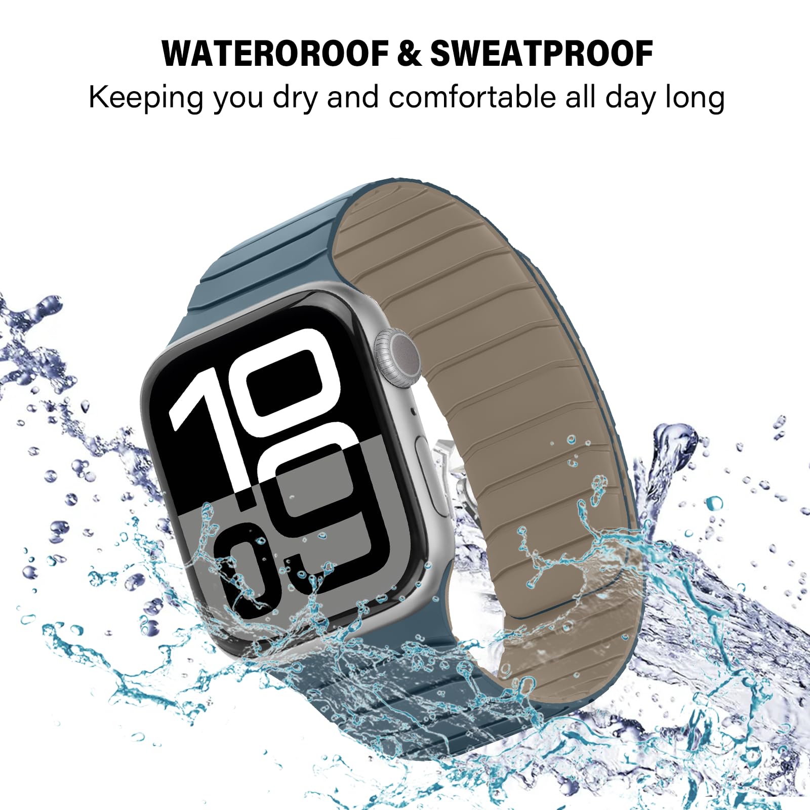 Sixmoat Cinturino Magnetico in Silicone Compatibile con Apple Watch 42mm(Series 10) 41mm 40mm 38mm per Uomo e Donna, Cinturini Sportivo e Leggero per Ultra SE Series 10 9 8 7 6 5 4 3, Blu dune-nuvole