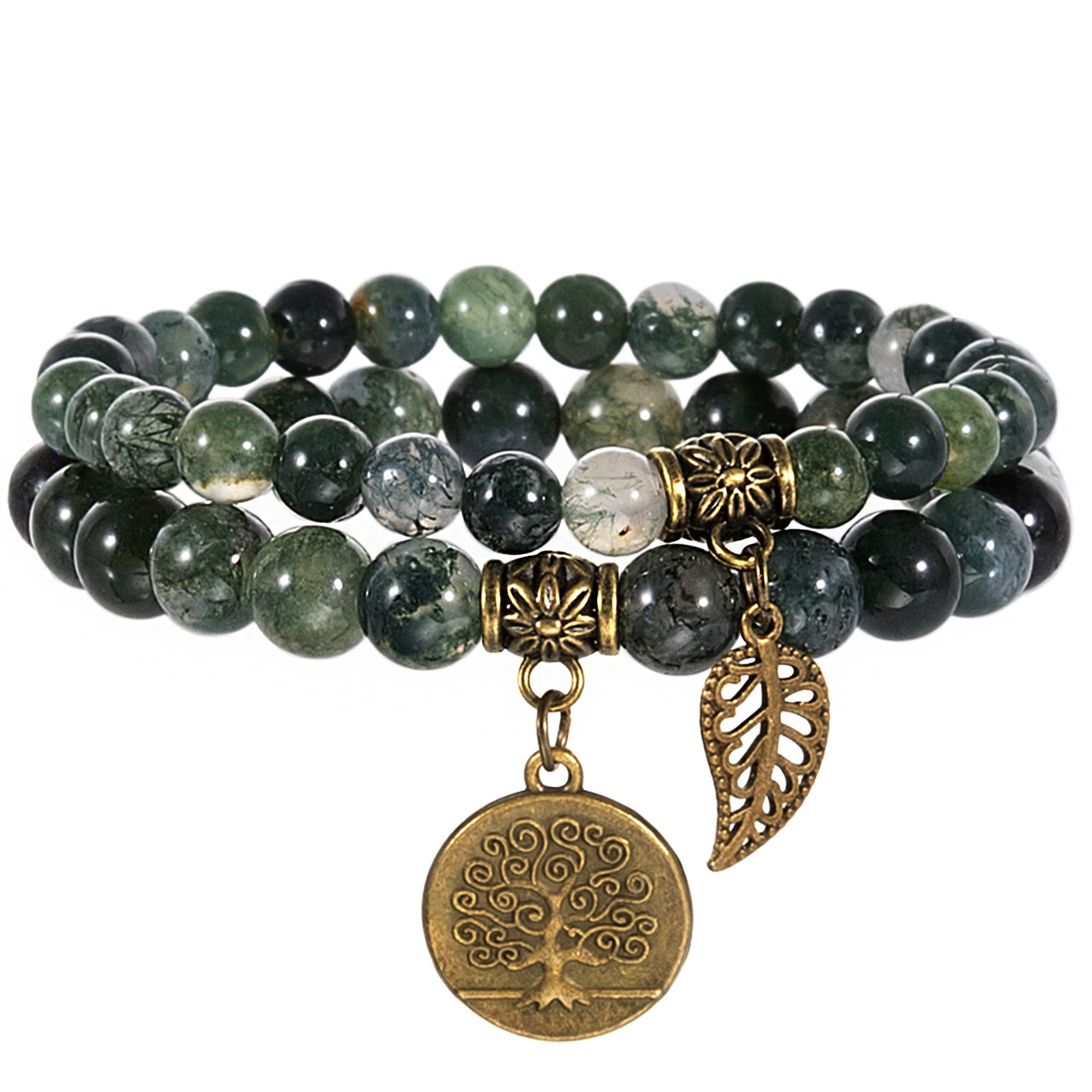 Farfume Braccialetti Chakra da donna - Bracciale con cristalli di pietre curative per donna Bracciale con pietre preziose naturali - Un set di braccialetti con doppia perla