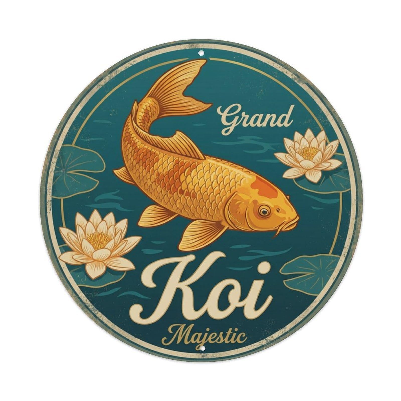Koi Fish Grand Majestic Magnificent Waters Splendid Noble Metal Tin Sign