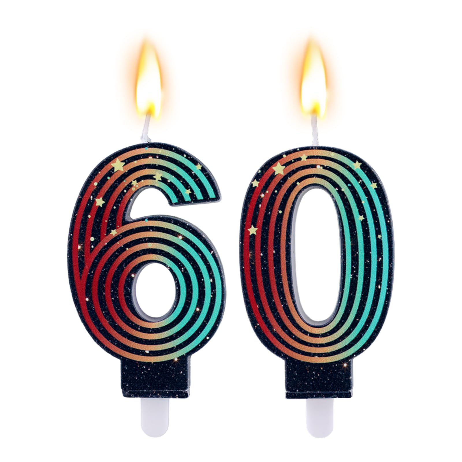Goktvai 2pcs Birthday Candles, Colorful Retro-Themed Number Candle Cool Vintage Theme Party Decoration Supplies Suitable for Birthday & Anniversary Cake Decoration (Number 60)