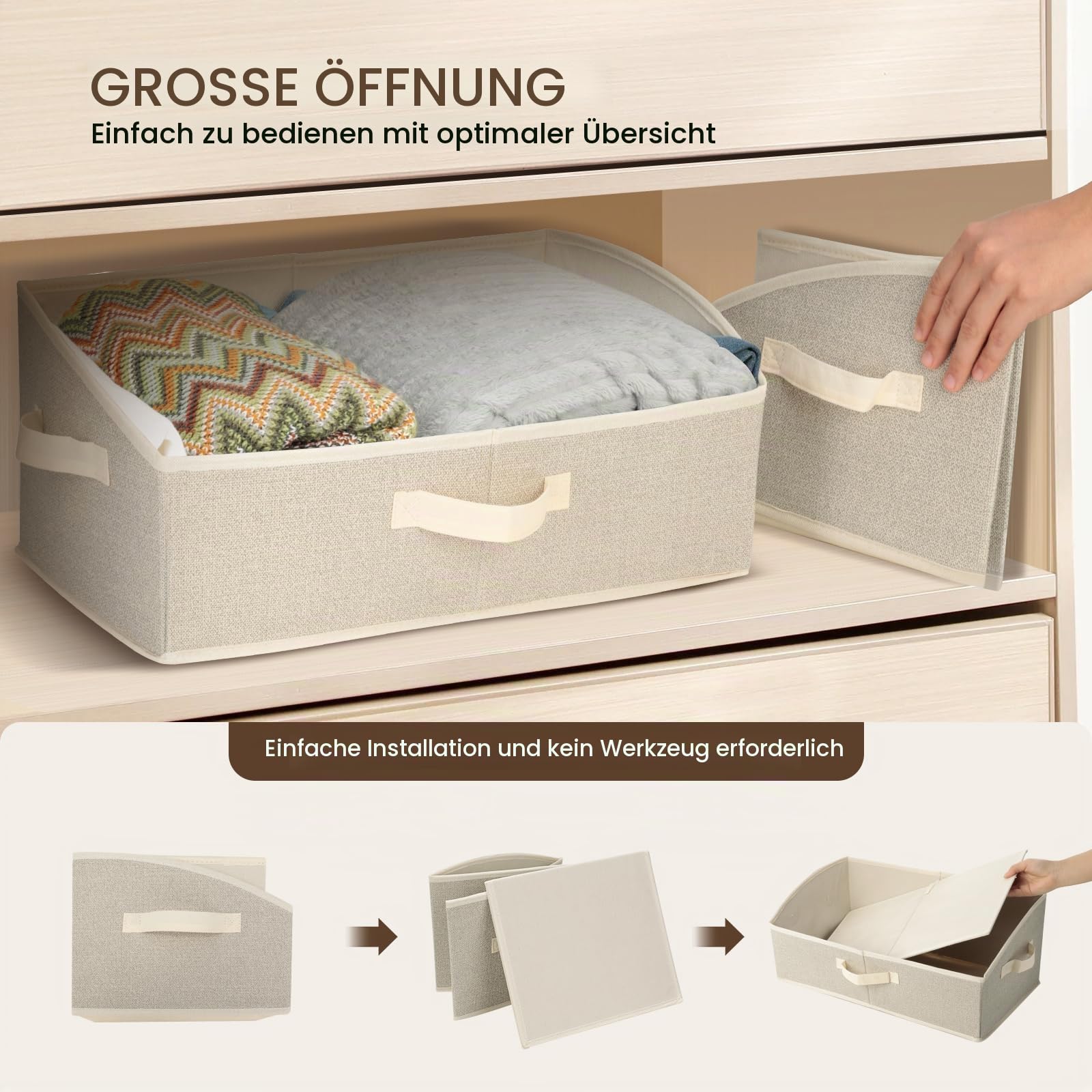 Cozary Aufbewahrungsbox mit Griffen 28L,2 Stück Faltbare Aufbewahrungskorb stoff 50x28.5x20cm,Großer Körbe Aufbewahrung,Ordnungsboxen für Kleidung Spielzeug Werkzeug Kleiderschrank