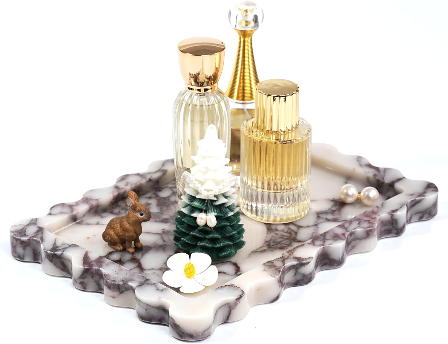 Scalloped Vanity Marble Tray - Large Home Decorative Stone Perfume Candle Plates for Bathroom Accessories Coffee Table Bar, Luxury Antique Key Dish for Kitchen Countertop (10.6" x 7.4" x 0.8") - Image 7