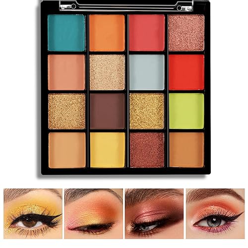 Miniatura 16 de Boobeen Paleta de sombra de ojos colorida, 16 colores, sombra de ojos mate y purpurina, paletas de sombras de ojos brillantes, mezclable, fácil