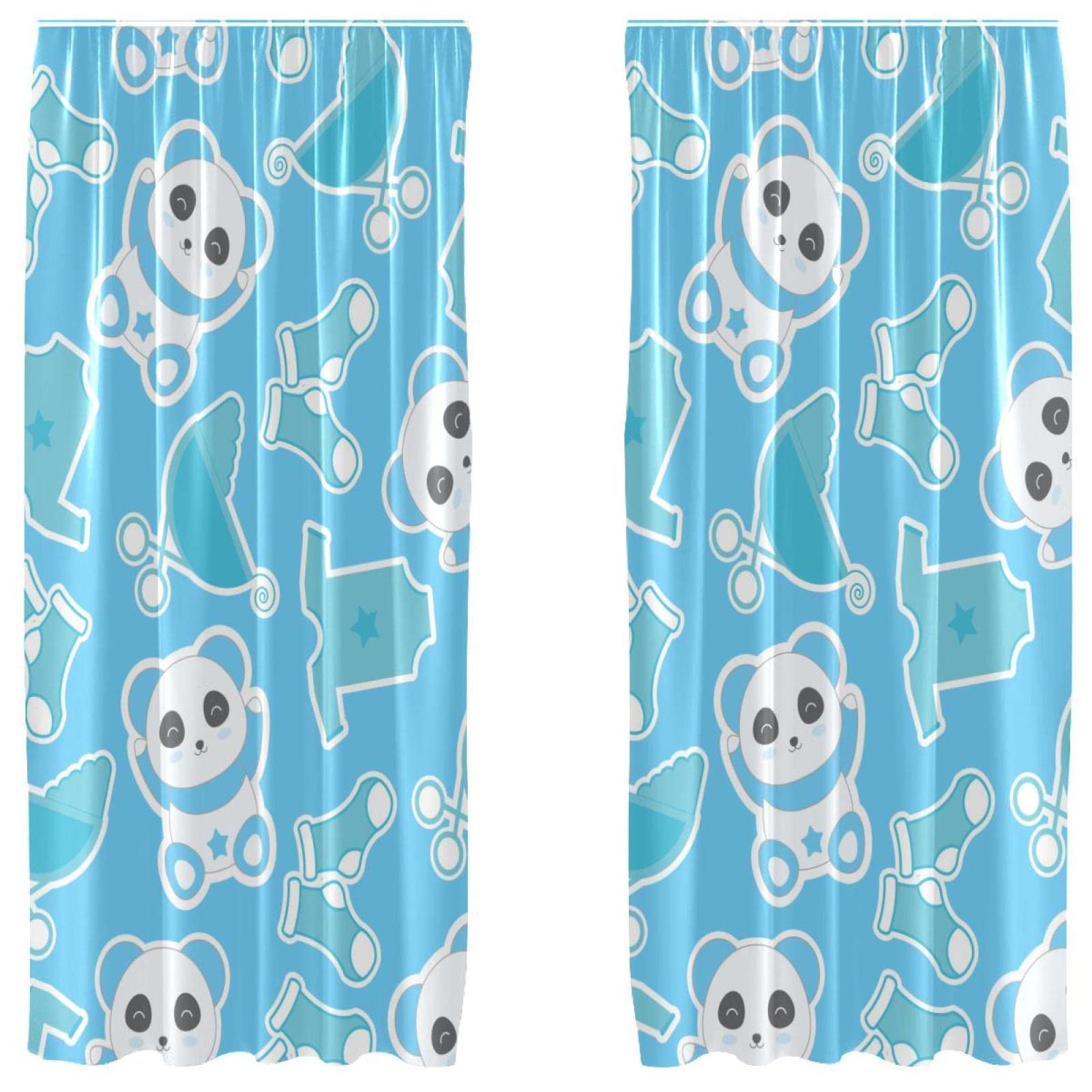 Rideau de fenêtre de salon bleu panda 140x213 cm lot de 2