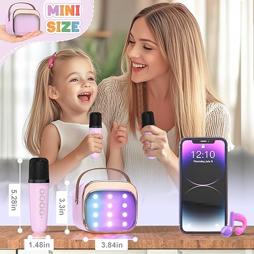 Miniatura 6 de FLUESTON Mini máquina de karaoke para niños y adultos, altavoz Bluetooth portátil con 2 micrófonos inalámbricos, regalos de cumpleaños, juguetes